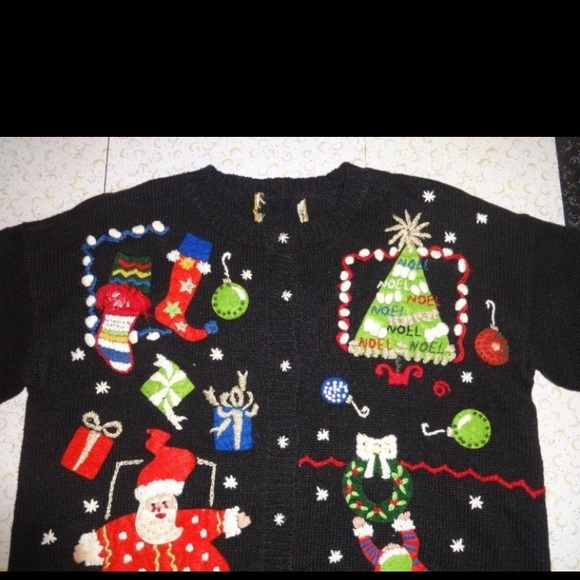 Vintage Ugly Christmas Sweater Button Up Cardigan Embellished Christmas Tree - Picture 3 of 12